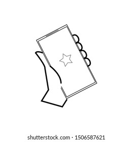 Phone icon monochrome vector design. Hand holding a smartphone. Mobile cellphone in hand minimalist design.
