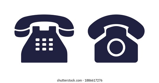 Icono de teléfono. Viejo teléfono para la oficina. Teléfono rotativo retro aislado en fondo blanco. Símbolo de soporte web. Signo de conexión, llamada, línea de ayuda, línea directa y negocios. Icono gráfico del servicio de asistencia. Vector