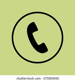 phone icon, on green background, circle border, dark outline