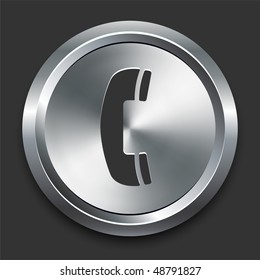 Phone Icon on Metal Internet Button Original Vector Illustration