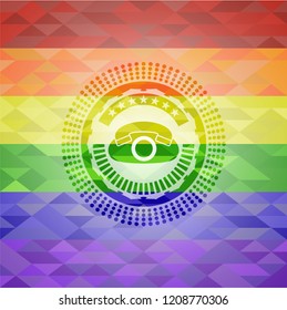 phone icon on mosaic background with the colors of the LGBT flag