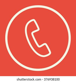 Phone icon, on red background, white circle border, white outline