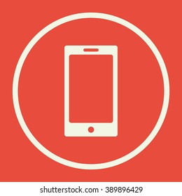 Phone icon, on red background, white circle border, white outline