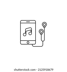 Das Telefon mit dem Symbol auf dem Bildschirm ist einzeln auf weiß, hören Sie Musik auf Ihrem Smartphone.Handy Musik Umriss Vektorsymbol
