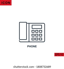 Icono de teléfono sobre fondo blanco. Icono de línea de ilustración para gráficos, interfaces de medios impresos y diseño web.
