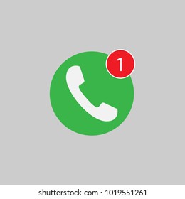 Phone Icon, One Missed Call Sign, White On Green Background. Vector Flat Illustration.