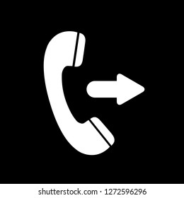 Phone icon (outgoing call) in white color on a black background. Editable vector file (eps). Symbol for use in website design, mobile app, user interface and everything.