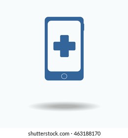 phone icon with a pharmacy sign . Plus sign. Help concept. Clinic Phone . Mobile Medicine icon. computer flat icon, One of set web icons