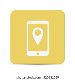 phone icon with pin location isolated on yellow background