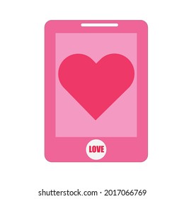 Phone icon with pink heart on white background.