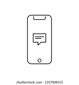 Phone icon with planet speech bubble on the screen. Mobile chat illustration.