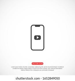 Phone icon play vector. watching video on the Phone. video player online. video online phone