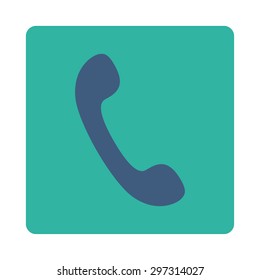 Phone icon from Primitive Buttons OverColor Set. This rounded square flat button is drawn with cobalt and cyan colors on a white background.