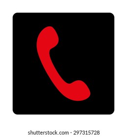 Phone icon from Primitive Buttons OverColor Set. This rounded square flat button is drawn with intensive red and black colors on a white background.