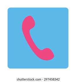 Phone icon from Primitive Buttons OverColor Set. This rounded square flat button is drawn with pink and blue colors on a white background.