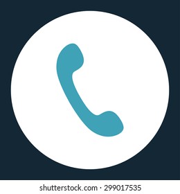 Phone icon from Primitive Round Buttons OverColor Set. This round flat button is drawn with blue and white colors on a dark blue background.