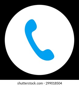 Phone icon from Primitive Round Buttons OverColor Set. This round flat button is drawn with blue and white colors on a black background.