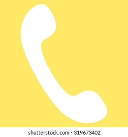 Phone icon from Primitive Set. This isolated flat symbol is drawn with white color on a yellow background, angles are rounded.