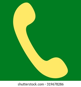 Phone icon from Primitive Set. This isolated flat symbol is drawn with yellow color on a green background, angles are rounded.