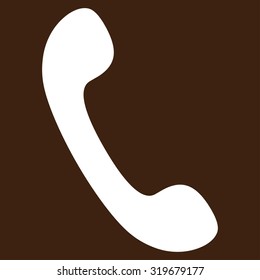 Phone icon from Primitive Set. This isolated flat symbol is drawn with white color on a brown background, angles are rounded.