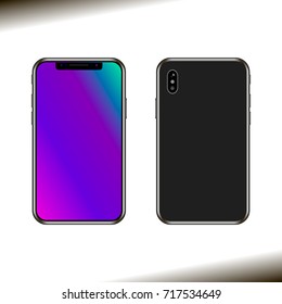 Phone icon. Realistic smart phone. Back and front design isolated. Mobile smartphone mockup isolated on trend gradient background. View realistic smart phone.