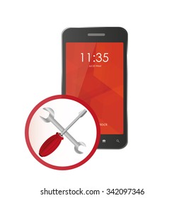 Phone icon for repairs. support and maintenance. Sticker for mobile phone, a service center for solving problems with smartphones