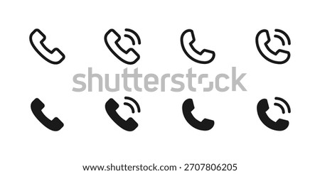 Phone icon. Ringing handset variations for calls and communication sign. Ideal for contact pages, mobile apps, hotline tools and minimal UI elements symbol. Phone call pictogram concept.