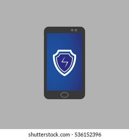 the phone icon with the security shield on the screen. vector illustration