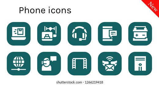  phone icon set. 10 filled phone icons. Simple modern icons about  - Laptop, Headset, Mobile, Battery, Worldwide, Support, Ladder, Mail, Computer