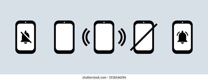 Phone icon set in black. Silent mode. Calling phone sign. No smartphone sign. Vector on isolated white background. EPS 10