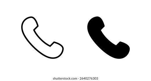 Phone Icon Set. A black icon of a phone symbol, representing basic communication.