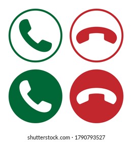 Phone icon set. Call application symbol collection. Round button. Flat interface sign. Simple shape old telephone logo. Isolated on white background. Vector illustration image.