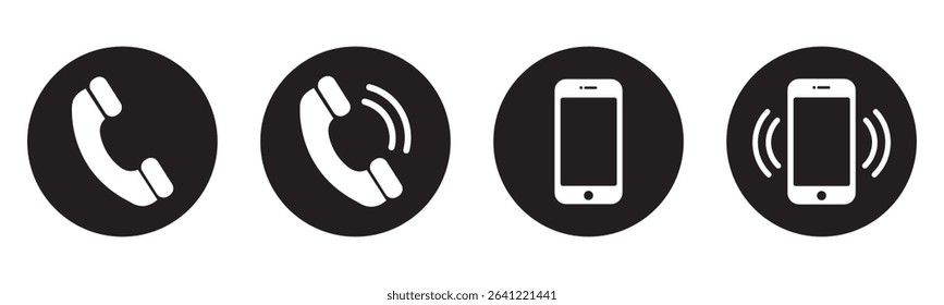 Phone Icon Set Call and Mobile Symbol Clipart for Digital Use in black background