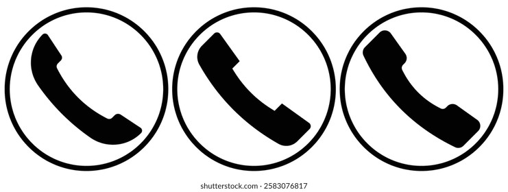 
Phone icon set. Call sign. Telephone call sign, Contact us. Communication symbol. Phone call buttons. 