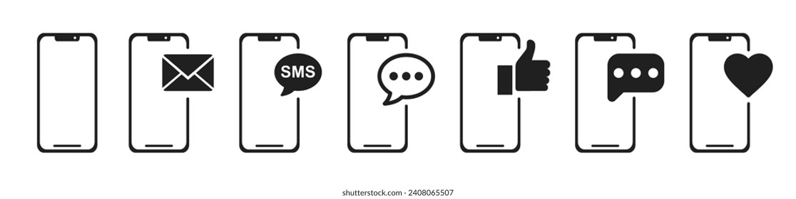 Juego de iconos de teléfono. Icono de la burbuja de chat. Llamando al teléfono simple conjunto de iconos. Llamando a Smartphone.
