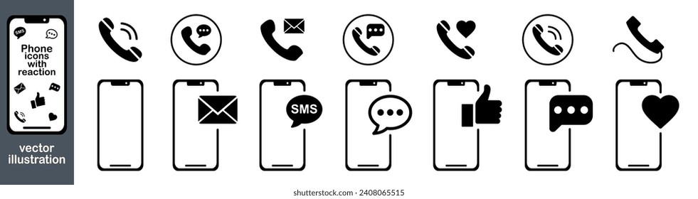 Phone icon set. Chat bubble icon. Ringing phone simple icon set. Smartphone ringing.