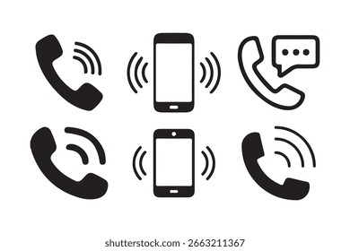 Telefonsymbolsatz. Chat-Blasen-Symbol. Rufzeichen. Kontaktsymbol Telefonanruf. Victor-Abbildung eps10