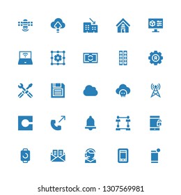 phone icon set. Collection of 25 filled phone icons included Smartphone, Call center, Mail, Smartwatch, Network, Bell, Phone call, Code, Antenna, Cloud, Diskette, Settings, Watercolor