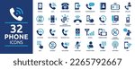 Phone icon set. Containing mobile, calling, contact, message, communication, call, cellular, vibrate, and more. Collection of telephone solid icons.