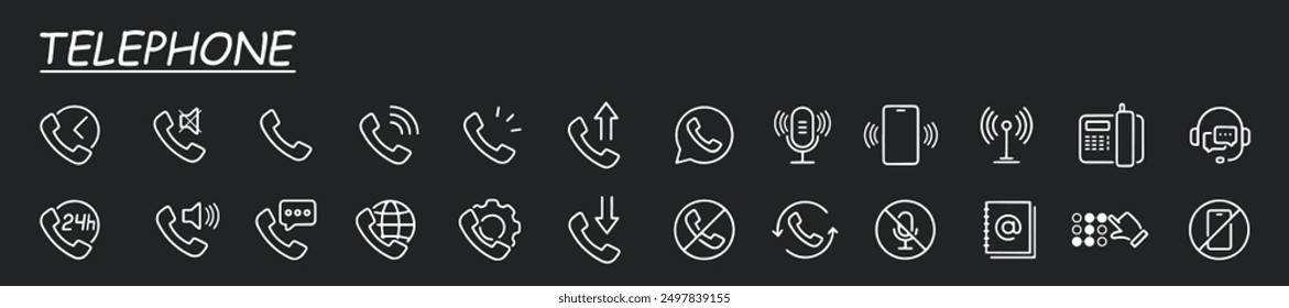 Phone icon set. Containing mobile, calling, contact, message, communication, call, cellular, vibrate, and more.  Grey background