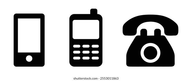 Icono del teléfono fijado en diversa Ilustración vectorial del estilo en el fondo blanco. Teléfono. conjunto de iconos de teléfono. 