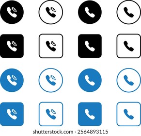Phone icon set featuring call signs in a flat vector illustration.