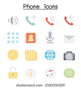 Phone icon set in flat color style