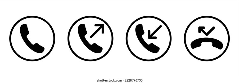 Phone icon. Phone icon set. Phone incoming and outgoing icon. Symbol for apps and websites. Vector illustration.	