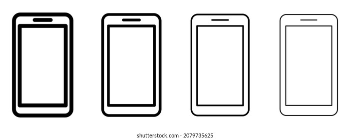Phone icon. Set of linear smartphone icons on white background. Vector illustration. Black mobile phone icons
