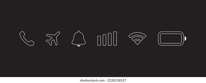 Phone icon set. Mobile icons UI, UX design. Status bar icons. Vector scalable graphics