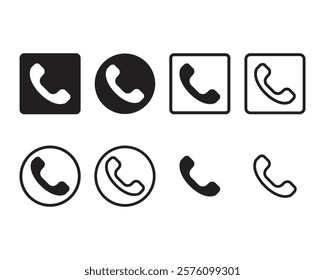 phone icon set - simple, flat, contact us symbols, call signs, black and white vector illustration