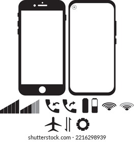 Phone Icon Set. Smartphone, IOS, Android, Signal, Wifi, Call, Airplane Mode, Battery, Setting, Data