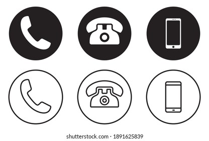 Phone icon set. Phone, smartphone and mobile phone in different style symbol. vector illustration 