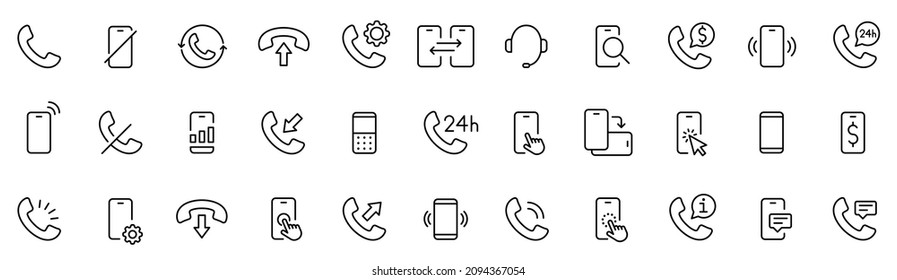 Phone icon set. Telephone call sign. Contact us. Web and mobile icon. Chat, support, message, phone. Vector illustration.